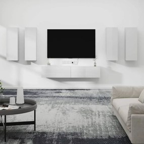 6 részes magasfényű fehér szerelt fa TV-szekrényszett