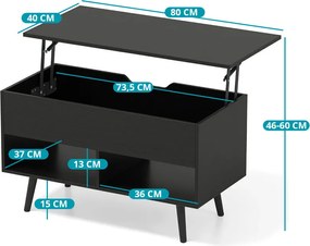 Dohányzóasztal emelhető asztallappal, fekete
