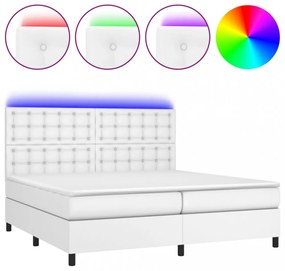 fehér műbőr rugós ágy matraccal és LED-del 200x200 cm