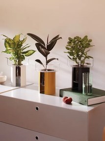 LSA International Terrazza virágcserép, h 22 cm, Ø19 cm, átlátszó/krétás fehér - LSA nemzetközi
