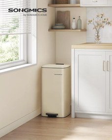 Konyhai szemetes, 30 literes, pedálos kuka, acél, 28,5 x 28,3 x 49,5 cm, homokbézs