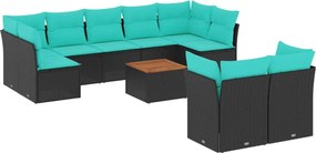 vidaXL 10 részes fekete polyrattan kerti ülőgarnitúra párnával