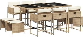 vidaXL 11 részes bézs polyrattan kerti étkezőgarnitúra párnákkal