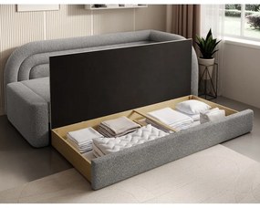 Szürke buklé kinyitható-tárolóhelyes kanapé jobb oldali 223 cm Fabillo – ELTAP