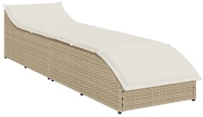 Összecsukható napozóágy párnával és tárolóval bézs polyrattan