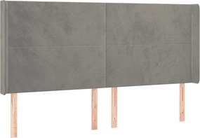 vidaXL világosszürke bársony fejtámla szárnyakkal 163x16x118/128 cm