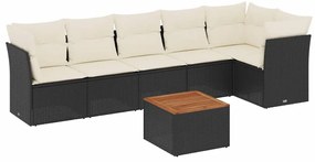 vidaXL 7 részes fekete polyrattan kerti ülőgarnitúra párnával