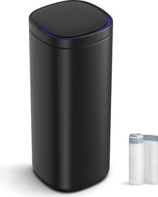 Fürdőszobai szemetes tetővel, 8l, kis helyekre, soft close, acél, fekete