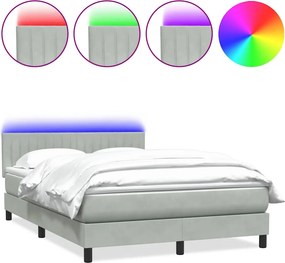 vidaXL világosszürke bársony rugós és LED-es ágy matraccal 140x210 cm