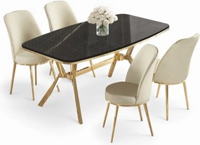 Lena étkezőgarnitúra, fekete márvány-arany, 160 cm – TR240CHR2868