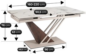 Stół Rozkładany Prostokątny REX 160-220 cm Kaszmirowy Marmur/Orzech
