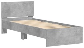 betonszürke szerelt fa ágykeret fejtámlával 90 x 200 cm