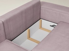 Lila kordbársony kinyitható-tárolóhelyes sarokkanapé (bal oldali-L alakú) Tonga – Maison de Rêve