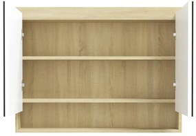 fényes és tölgy MDF tükrös fürdőszobaszekrény 80 x 15 x 60 cm