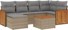 vidaXL 7 részes bézs polyrattan kerti ülőgarnitúra párnákkal