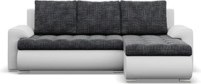Tokio sarokkanapé, 2 ágyneműtartóval, fonott + műbőr, jobboldali, sötétszürke - fehér