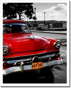 Poszter keretben 40x50 Kubai piros autó
