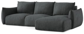 Sötétszürke zsenília kinyitható sarokkanapé (jobb oldali-heverő résszel) Leila – Makamii