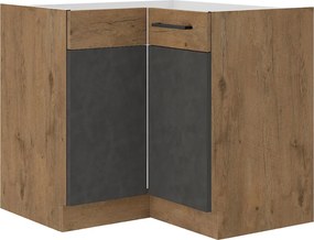 Alsó sarokszekrény, szürke matt/tölgy lancelot, VEGA 90x90 DN 1F BB