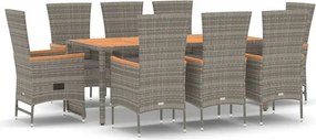 vidaXL 9 részes szürke polyrattan kerti étkezőgarnitúra párnával
