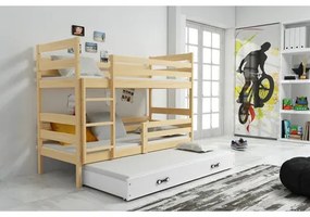 Gyerek emeletes ágy kihúzható ággyal ERYK 160x80 cm Fehér Fenyő