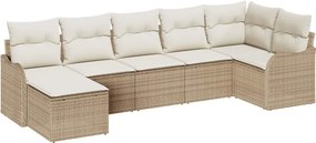 vidaXL Kerti Kanapé Szett 7 pcs Bézs polirattan