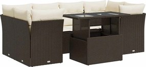 vidaXL 7 részes barna polyrattan kerti ülőgarnitúra párnákkal