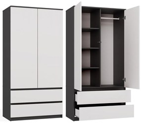 Aldabra SS-90 gardróbszekrény, 90x180x50 cm, antracit-fehér