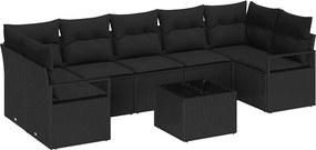 vidaXL Kanapé Szett 8 pcs Fekete polirattan