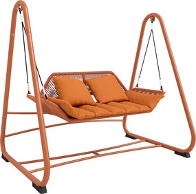 Outsunny terrakotta kétszemélyes Hollywood-hinta párnákkal — fém A-keretes függő pihenő (174 x 119,9 x 162,1 cm) | Aosom