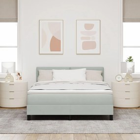 Boxspring Ágy Mattal Világosszürke 140x190 cm Bársony