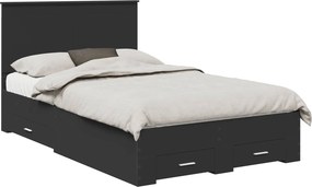 vidaXL Ágykeret fejtámlával fiókkal Fekete 135 x 190 cm Faanyag