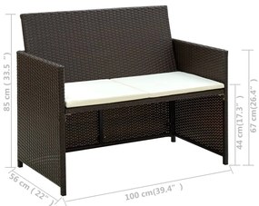Barna kétszemélyes polyrattan kerti kanapé párnákkal