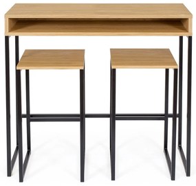 Fekete-natúr színű bárszék tölgyfa dekorral Frame – Woodman