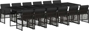 vidaXL 13 részes fekete polyrattan kerti ülőgarnitúra párnákkal