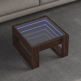 Barna tölgy végtelen hatású LED-es dohányzóasztal 50x53x30 cm