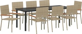 vidaXL Kert étkező szett párnával 9 pcs Bézs polirattan