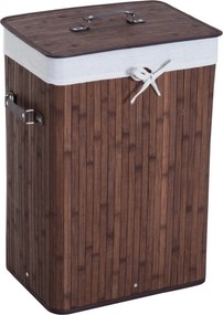 HOMCOM Bambusz Összecsukható Mosószin Műanyag Takaróval, Fogantyúkkal és Kivehető Táskával, 40x30x60 cm Barna | Aosom