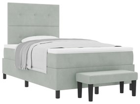Box spring ágy matraccal és paddal, világosszürke, 120x190 cm, bársony