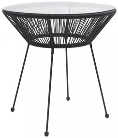 fekete rattan és üveg kerti étkezőasztal Ø70 x 74 cm