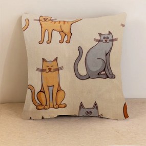 Mikroplüss párnahuzat COLORED CATS 45x45 cm, krémszínű