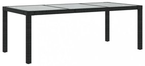 fekete polyrattan és edzett üveg kerti asztal 190 x 90 x 75 cm
