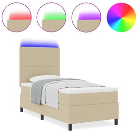 Boxspring Ágy Mattal és LED Fénnyel Zöld Szürke 100x200 cm Corduroy Szövet