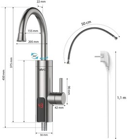 Átfolyós vízmelegítő LED kijelzővel 3000W/230V IPX4 rozsdamentes