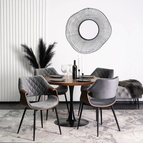 Étkezőgarnitúra: 100 cm asztal dió / fekete színkombinációban + 4 db hajlított fa szék szürke / dió kivitelben – LINO / DAKOTA