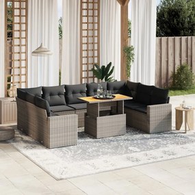 10 részes szürke polyrattan kerti ülőgarnitúra párnákkal