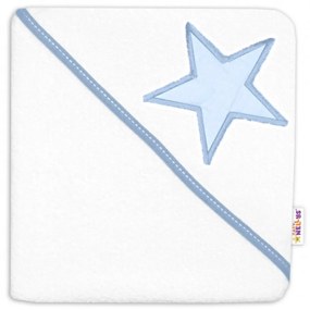 Baby Nellys Gyermek termál fürdőlepedő Baby Csuklyás csillagok, 80 x 80 cm - fehér kék 80 x 80