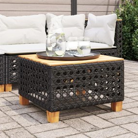 vidaXL fekete polyrattan és akácfa kerti asztal 55 x 55 x 36 cm