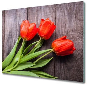 Üveg vágódeszka piros tulipánok 60x52 cm