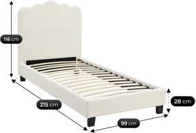 Ágy 90x200 cm méretben, krém színben, bouclé kárpittal CRATER